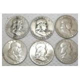 FHK457 Another Six Ben Franklin Silver Half Dollar Coins