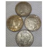 FHK465 Lot of Four Mixed Dates Liberty Peace Silver Dollar Coins
