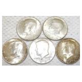 FHK468 Five 1964 Kennedy Silver Half Dollar Coins #1