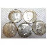 FHK469 Five 1964 Kennedy Silver Half Dollar Coins #2