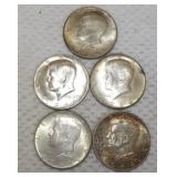 FHK470  Five 1964 Kennedy Silver Half Dollar Coins #3