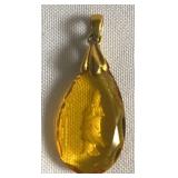 MCM005 Unique Faceted Reverse Carved Amber-Like Pendent with Gold Accents