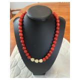 BAP508 - Beautiful Myrna Lee Chang Red Sea Bamboo Coral & Pikake Necklace