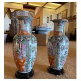 RSN010- Pair of Vintage Japanese Porcelain Ware Vases Hand Decorated Made in Hong Kong
