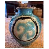RSN013- Beautiful Vintage Hand Thrown Turquoise Pottery Vase
