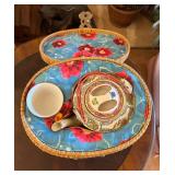 RSN070- Vintage Japanese Porcelain Ware Teapot and Cup In Basket 