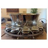 RSN087- Vintage Glass with Silver Tone Accents Punchbowl Set