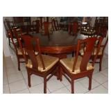 FHT082 Teak Wood Round Glass Top Dining Table and Chairs