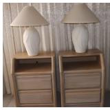 FHT094 Oak Night Stands with Ceramic Lamps