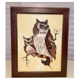 MMM032 Framed Original Vintage Painting Of A Pair Of Owls