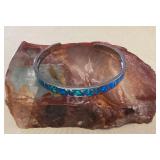 MMM058 Silver Toned Metal Cuff Bracelet With Opal Looking Inlays New