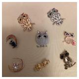 MMM062 Eight Adorable Owl Costume Jewelry Brooches 