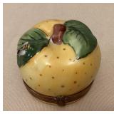 MMM065 Limoges France Porcelain Yellow Apple Fruit Trinket Box