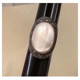 MMM070 Sterling Silver Pink Mother Of Pearl With Marcasite Ring Size 6