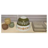 MMM076 Vintage Pyrex, GE Refrigerator Dish & Roly Poly Spaghetti String Cups