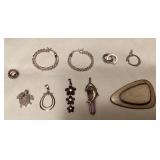 MMM086 Vintage Brooch, Sterling Silver Earrings & Pendants 