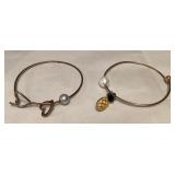 MMM093 Two Gold Toned Bangle Bracelets With Pearls & Charms