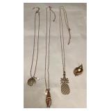 MMM095 Gold Toned Necklaces With Seashell & Pineapple Pendants 