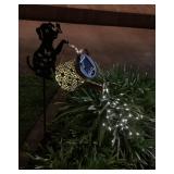 MMM116 Set Of Two Metal Dog Holding Solar Powered Lighted Watering Cans New
