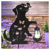 MMM128 Two Black Metal Dog Silhouettes Holding Solar Lanterns New