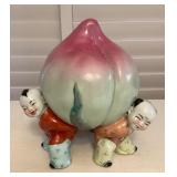 MMM141 Chinese Porcelain Three Boys Holding Longevity Peach Figurine