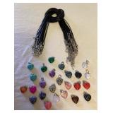 MMM145 Twenty-Five Polished Stone Heart Shaped Pendants On Cord Necklaces New