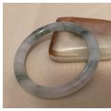 MMM160 Green & White Jade Bangle Bracelet New 