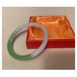 MMM172 Green & White Jade Bangle Bracelet New 