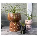 MMM197 Three Ponytail Plants In Ceramic Planters 