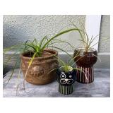 MMM198 Three Ponytail Plants In Ceramic Planters 