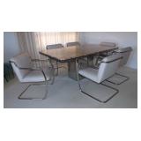 HKL013 Vintage Marble Dining Table Set, Brueton Leather Chairs