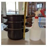 PPE075 Three Pot Steamer With Plastic Water Spray Bottle.