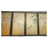 PPE112 - Vintage 4-Panel Hand Painted Silk Screen Birds 