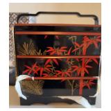 PPE207 Vintage Black Lacquer Stacked Food Box