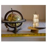 PPE213 Vintage Brass Globe & Hornbone Ship