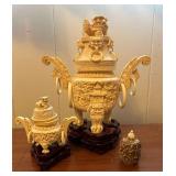 PPE281- “Ivory” Like Vase Carvings 