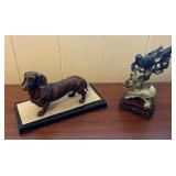 PPE282- Jade Like Bird Carving And A Metal Dachshund