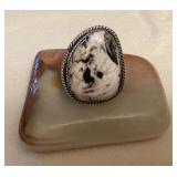 NSJ001 Navajo Sterling Silver White Buffalo Turquoise Ring Size 11.5