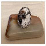 NSJ002 Navajo Sterling Silver White Buffalo Turquoise Ring Size 11.75
