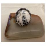NSJ003 Navajo Sterling Silver White Buffalo Turquoise Ring Size 14 New