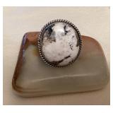 NSJ004 Navajo Sterling Silver White Buffalo Turquoise Ring Size 11.5