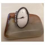 NSJ005 Navajo Sterling Silver White Buffalo Turquoise Ring Size 14.5