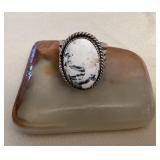 NSJ007 Navajo Sterling Silver White Buffalo Turquoise Ring Size 14.25
