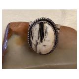 NSJ009 Navajo Sterling Silver White Buffalo Turquoise Ring Size 14.25