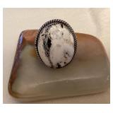 NSJ011 Navajo Sterling Silver White Buffalo Turquoise Ring Size 12.5