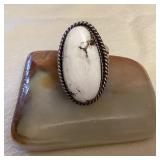 NSJ012 Navajo Sterling Silver White Buffalo Turquoise Ring Size 12.75