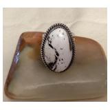 NSJ013 Navajo Sterling Silver White Buffalo Turquoise Ring Size 10.5