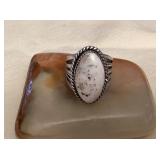 NSJ016 Navajo White Buffalo Turquoise Sterling Silver Ring Size 13.5