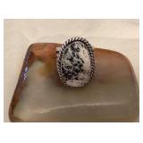 NSJ017 Navajo White Buffalo Turquoise Sterling Silver Ring Size 10
