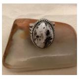 NSJ018 Navajo White Buffalo Turquoise Sterling Silver Ring Size 12.75